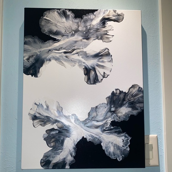 ❌SOLD❌18x24 hand painted acrylic fluid pour art canvas painting black white - Picture 3 of 15